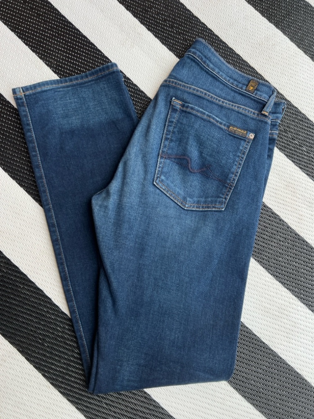 7 For All Mankind Men’s Mid Blue Straight-Leg Jeans